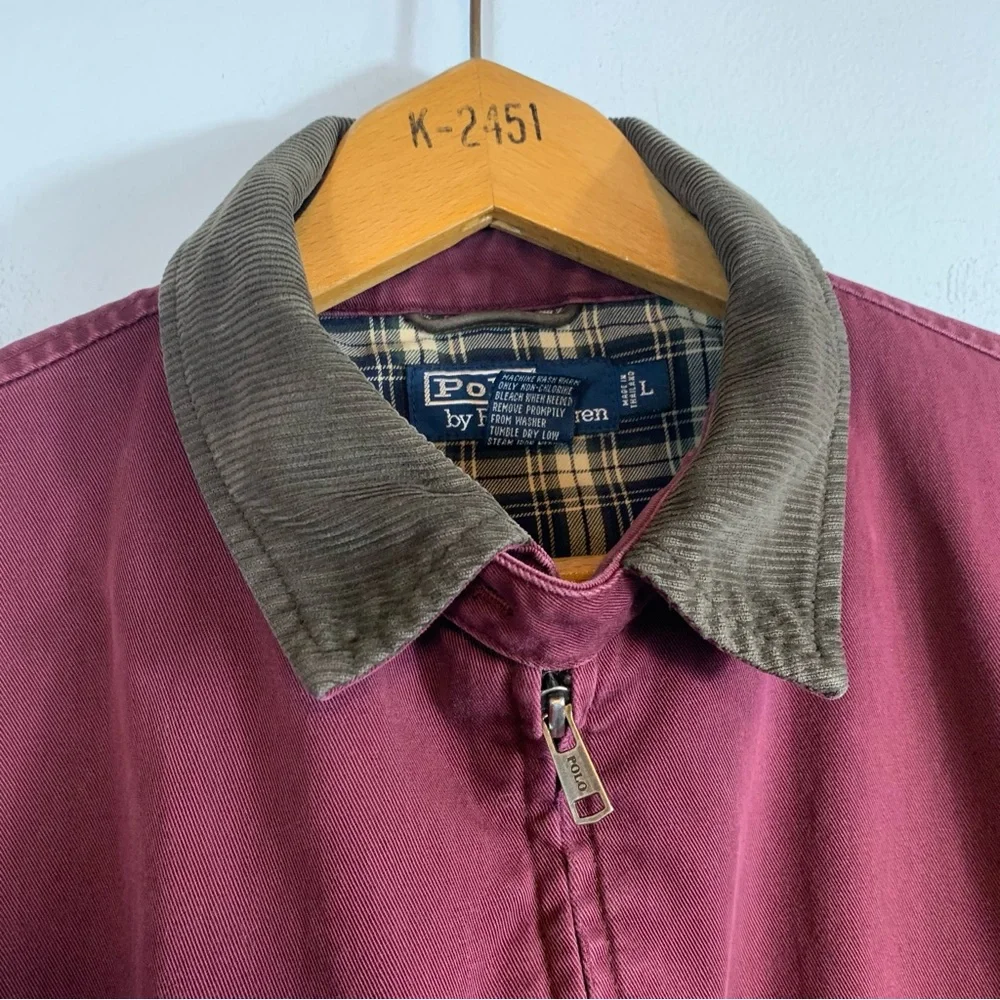 Vintage 90's Polo Ralph Lauren Corduroy Collar Plaid Harrington Zipper Jacket L_10